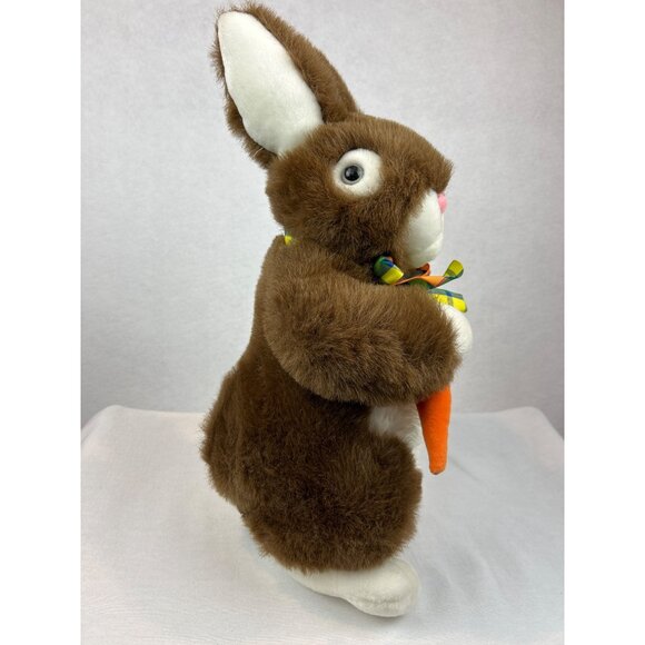 Brown Bunny Rabbit Stuffed Carrot & Bow Plush By MTY International - Picture 5 of 7
